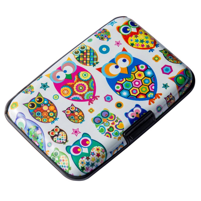 ELFISH Mini RFID Aluminum Wallet Credit Cards Holder Business Card Case Metal ID Case for Men Women (Owl) - Image 1